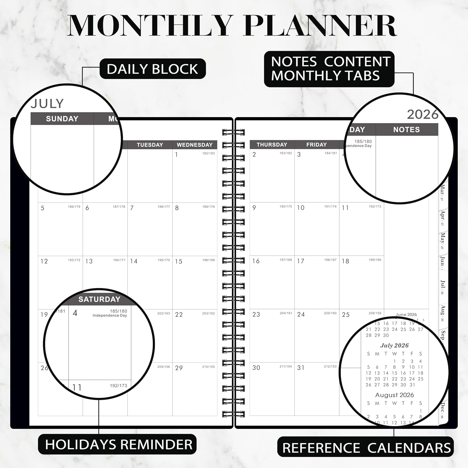 2026-2029 Monthly Planner/Calendar - 3 Year Monthly Planner 2026-2029, July 2026 - June 2029, 6.4" x 8.5", 36 Months Planner with Tabs, 30 Notes Pages, Double-Side Pocket, Holidays, Julian Dates