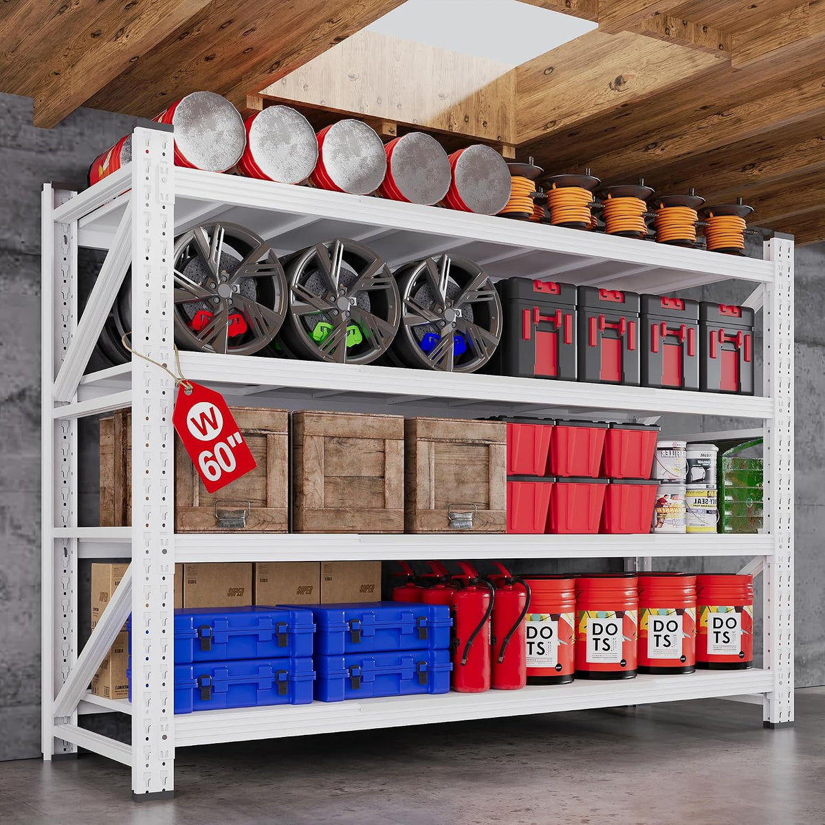 60” Wide Heavy Duty Metal Garage Shelving, Adjustable Storage Shelf