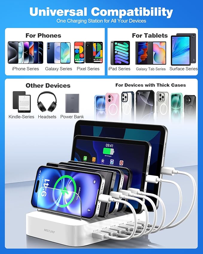 MSTJRY Charging Station for Multiple Devices : 6 Port USB Charger Stations - Image 6