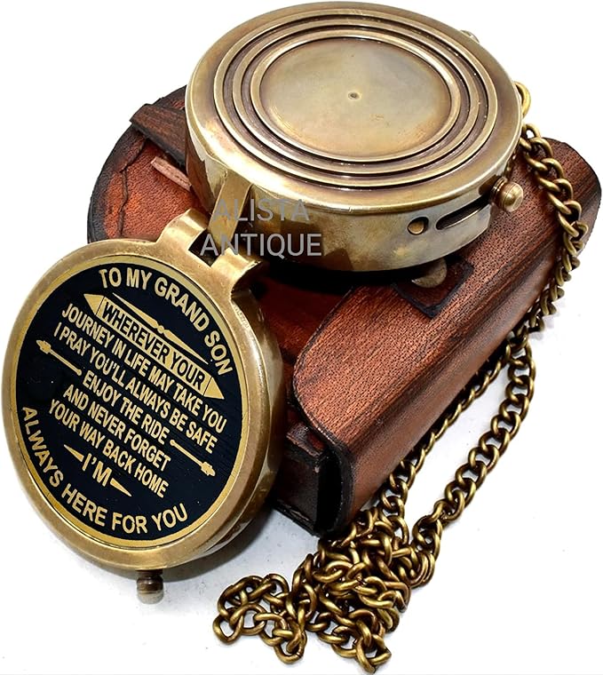 Vintage Brass Pocket Compass Gift - Image 2