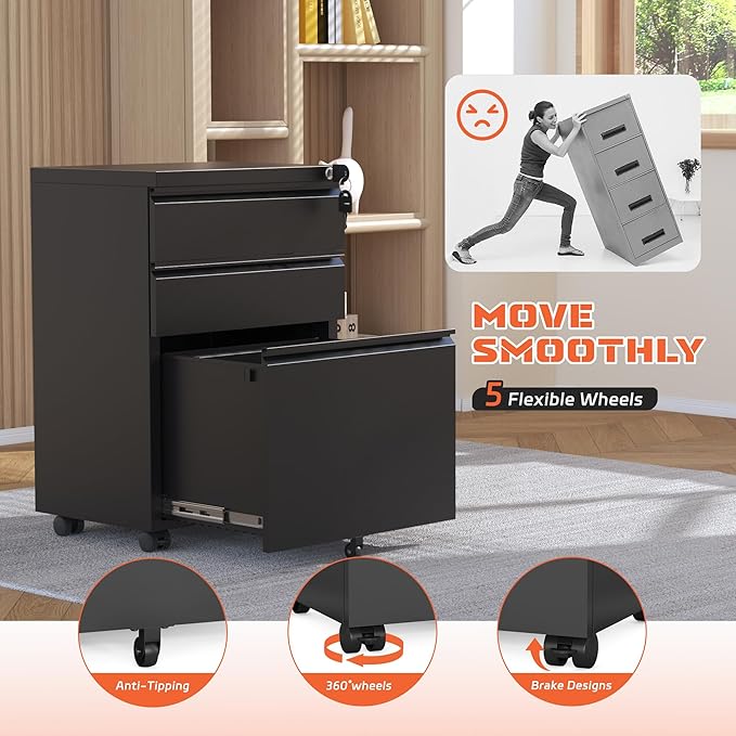 INTERGREAT 3 Drawer Mobile File Cabinet - Image 4