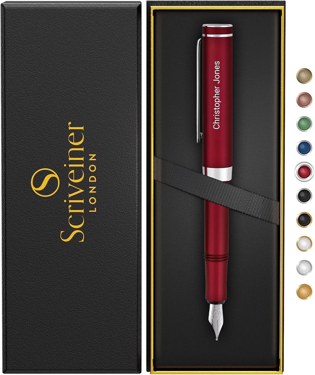 Scriveiner Personalized Luxury EDC Fountain Pen, Stunning Matt Red Pocket Pen