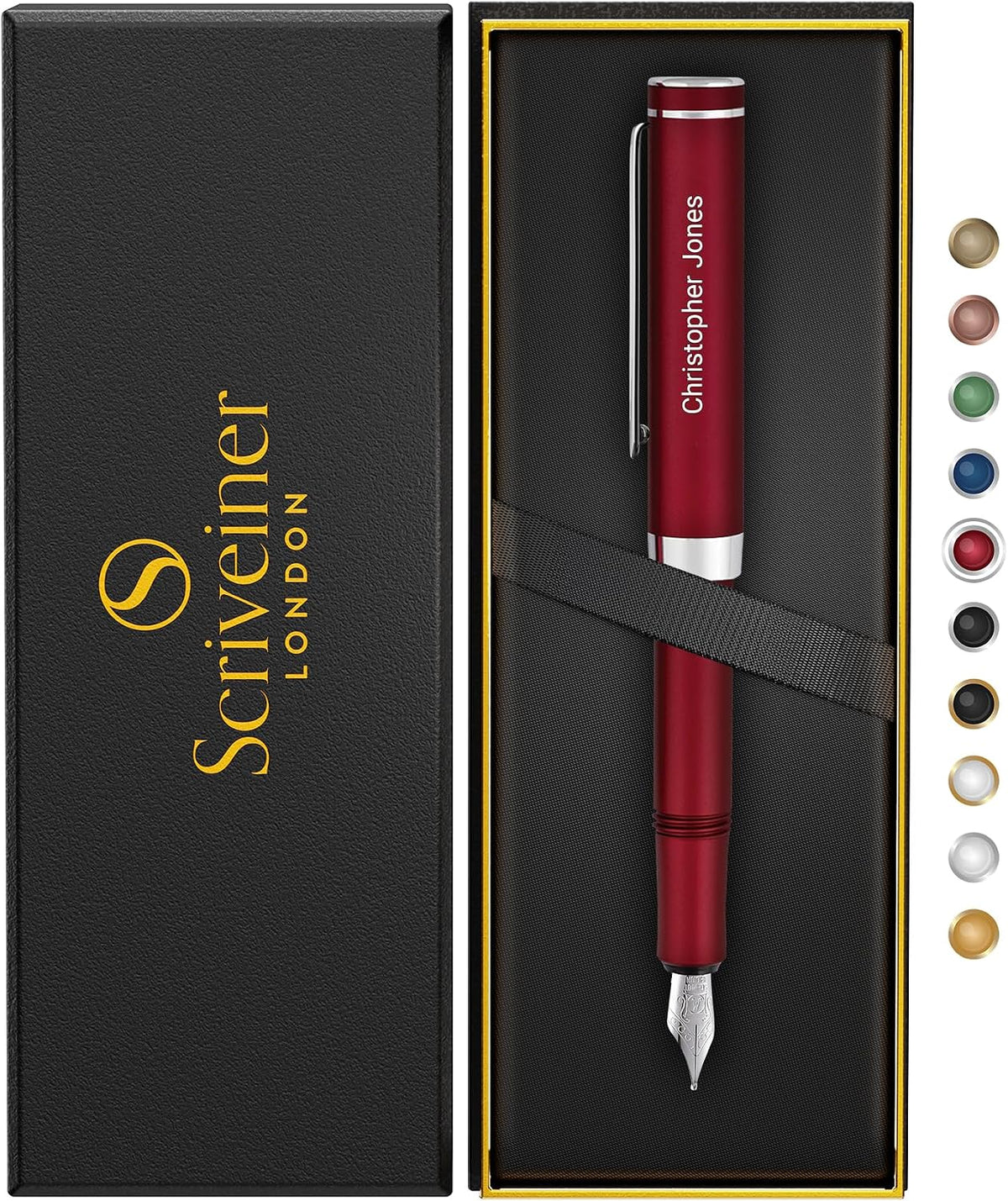 Scriveiner Personalized Luxury EDC Fountain Pen, Stunning Matt Red Pocket Pen