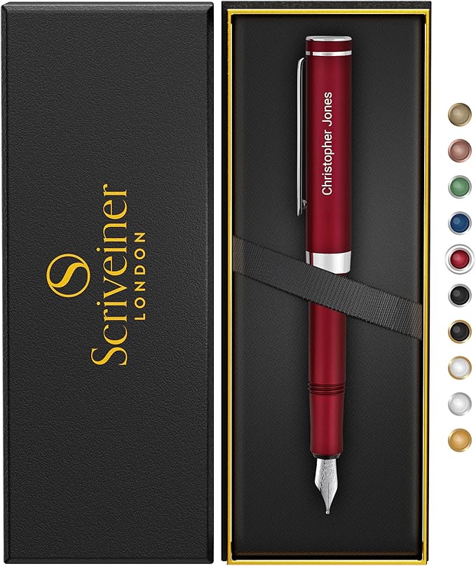 Scriveiner Personalized Luxury EDC Fountain Pen, Stunning Matt Red Pocket Pen by Scriveiner
