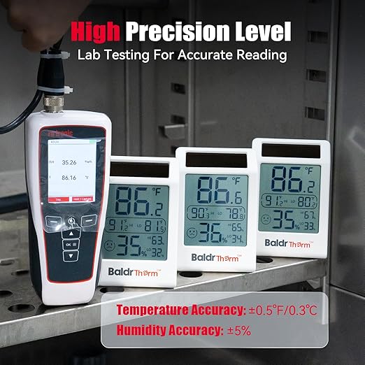 BaldrTherm Room Thermometer Indoor Humidity Meter, Solar-Powered 3.2'' Digital - Image 3