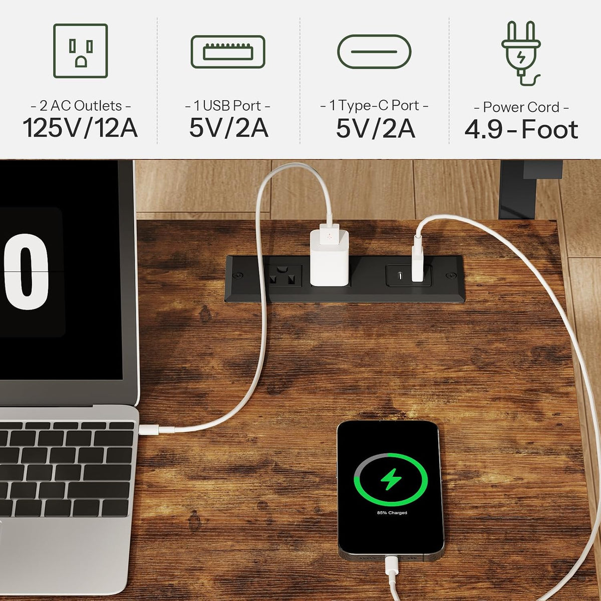 CHOEZON Rolling Computer Desk with Charging Station, 31.5 Inch Mobile Desk wi...
