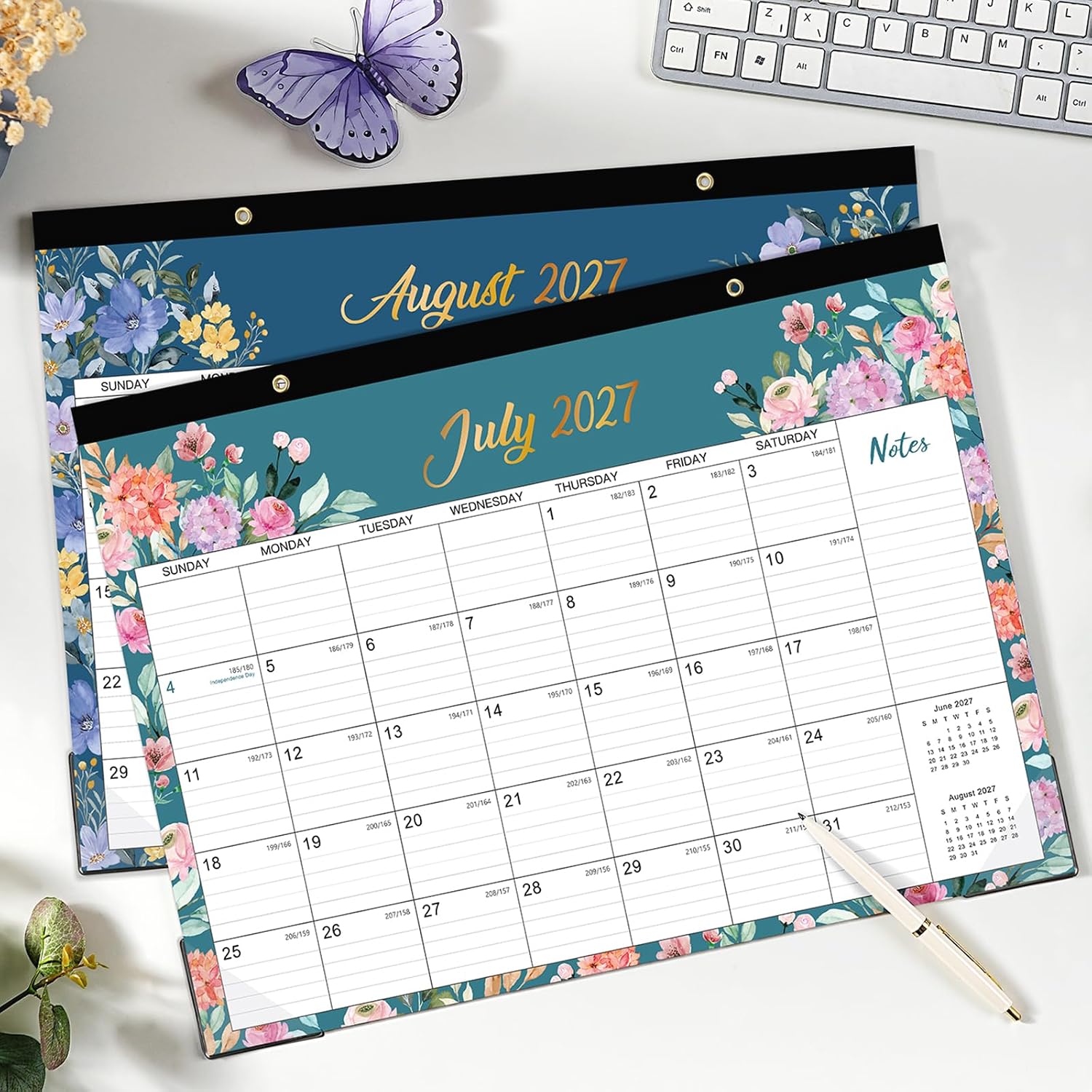2027 Desk Calendar - January 2027 - December 2027, 17" x 12" | Large Desk Calendar, 12-Month Desktop/Wall Monthly Calendar for Home School, or Office - 12 Floral Patterns