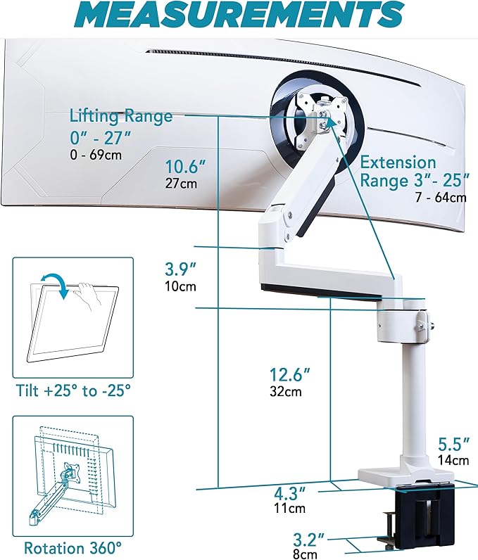 ULTRARM Heavy Duty Monitor Arm for Ultrawide Monitors up to 57" and 44 lbs - Image 7