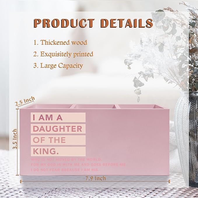 Exqcom Pink Christian Makeup Brush Holder, Daughter of the King Bible Verses - Image 6