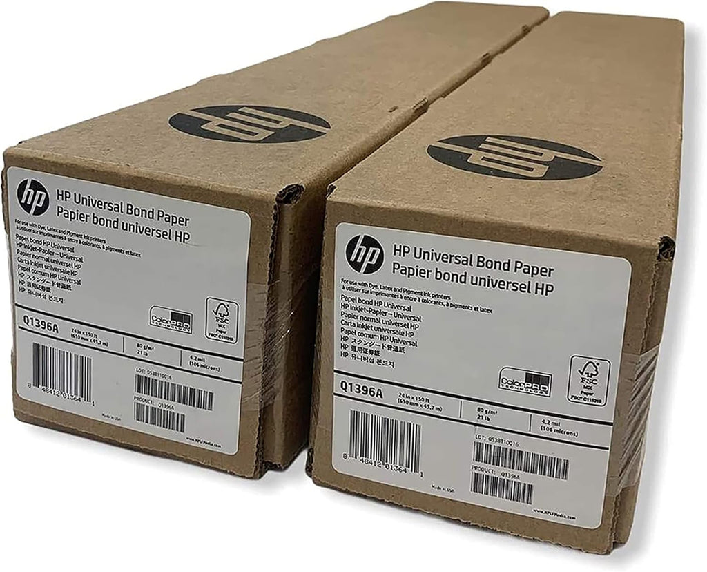 HP Wide Format Universal Bond Paper 24 in x 150 ft, 2 Roll Bundle 4.2 mil - 80 g/m² (21 lbs) 2" Core - Q1396A-2R