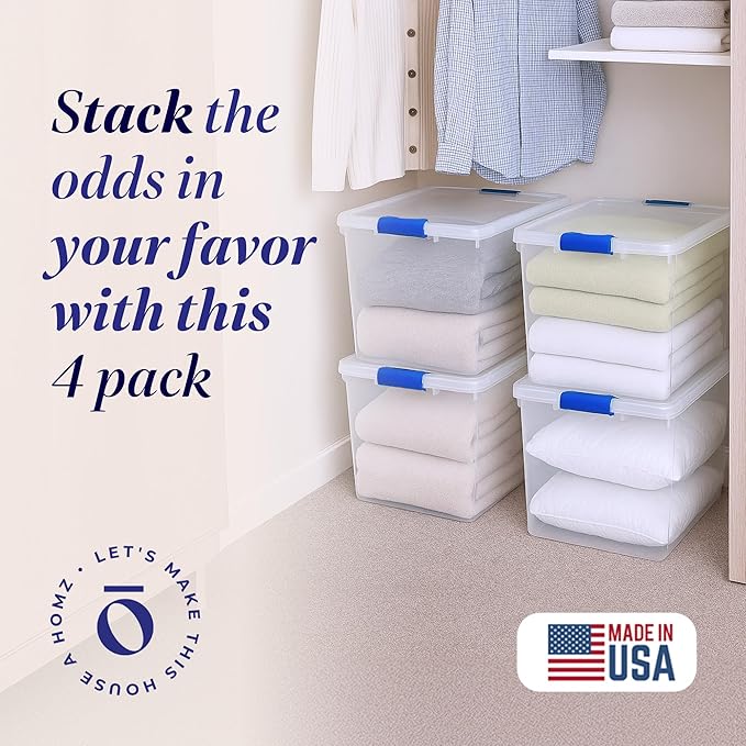 HOMZ 4-Pack 31 Quart Latching Lid, and Bathroom Organization - Image 2