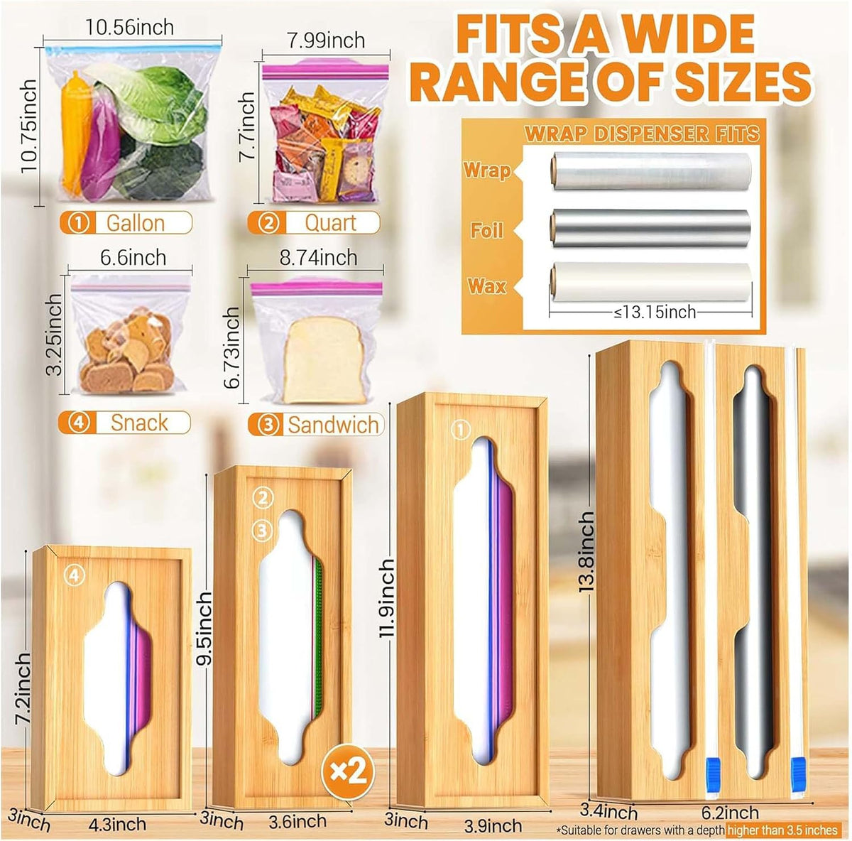 6 In 1 Bag Storage Organizer With Foil and Plastic Wrap Dispenser