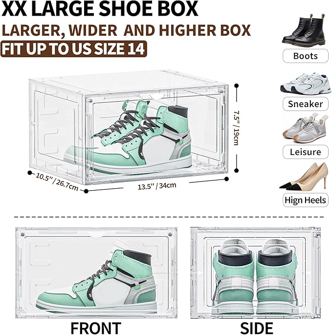 TOFWOF 6 Pack XX Large Shoe Organizer, Heavy-Duty Hard Thicken Plastic Clear - Image 4
