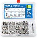115 Sets Chicago Screws Kit for Leather Crafts, 304 Stainless Steel Binding Screws Rivet, 8 Sizes (M5x4/5/6/8/10/12/15/20mm) Binding Post with Tools (Silver)