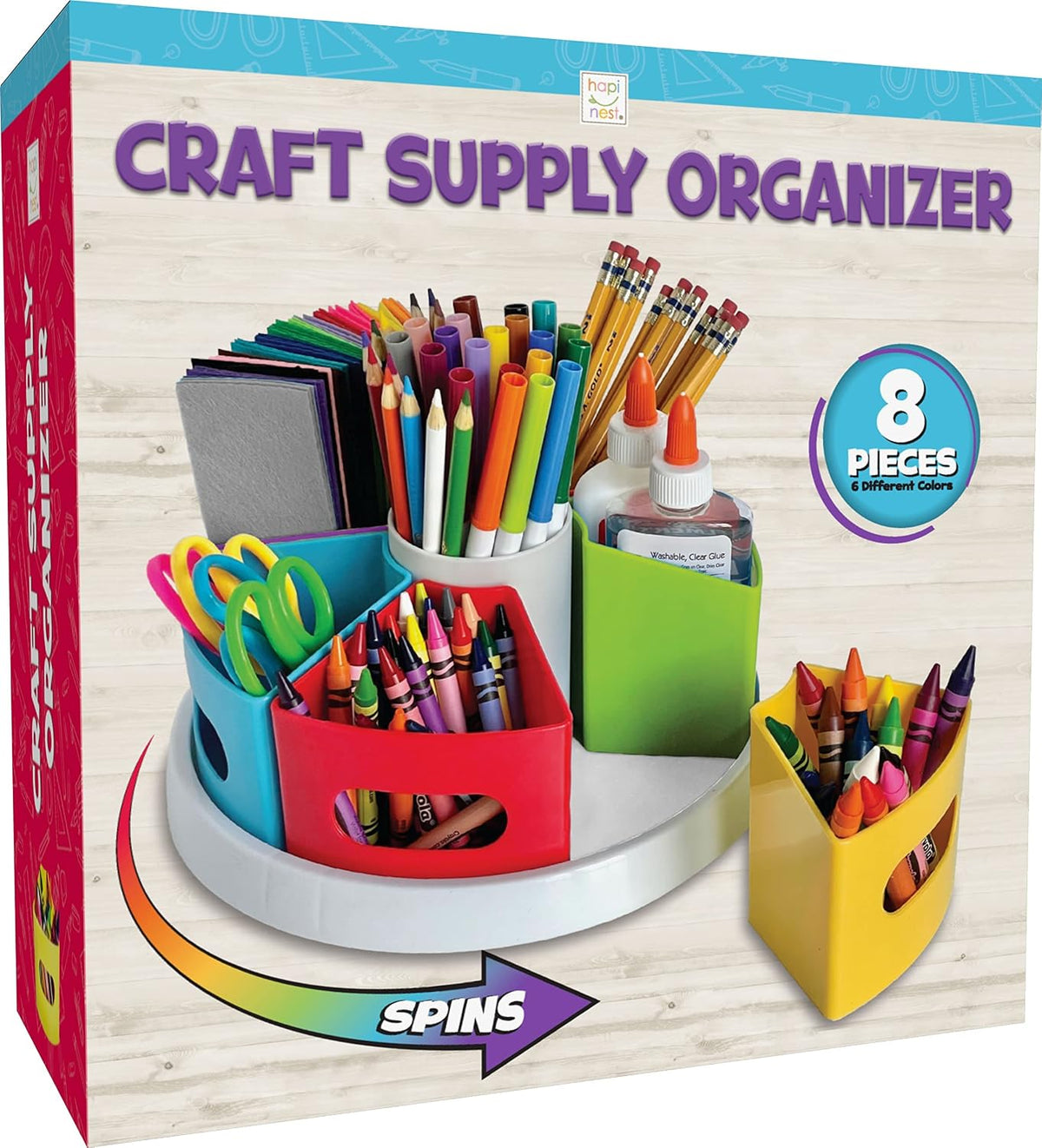 Hapinest Rotating Art Supply Organizer - Crayon, Marker & Pencil Storage ...