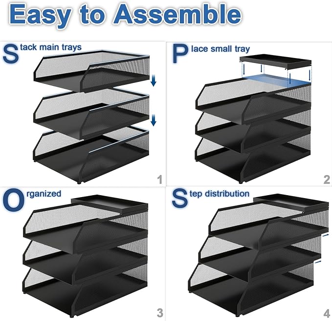Natwind 3-Tier Desk Organizer, Desk Accessories, Stackable Paper Tray, Metal - Image 8