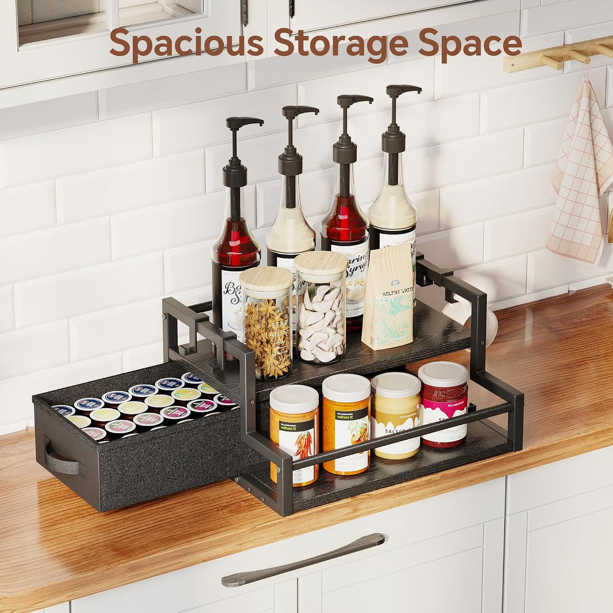 Homeiju Coffee Syrup Organizer Rack, 2-Tier Bottle Coffee Bar Accessories