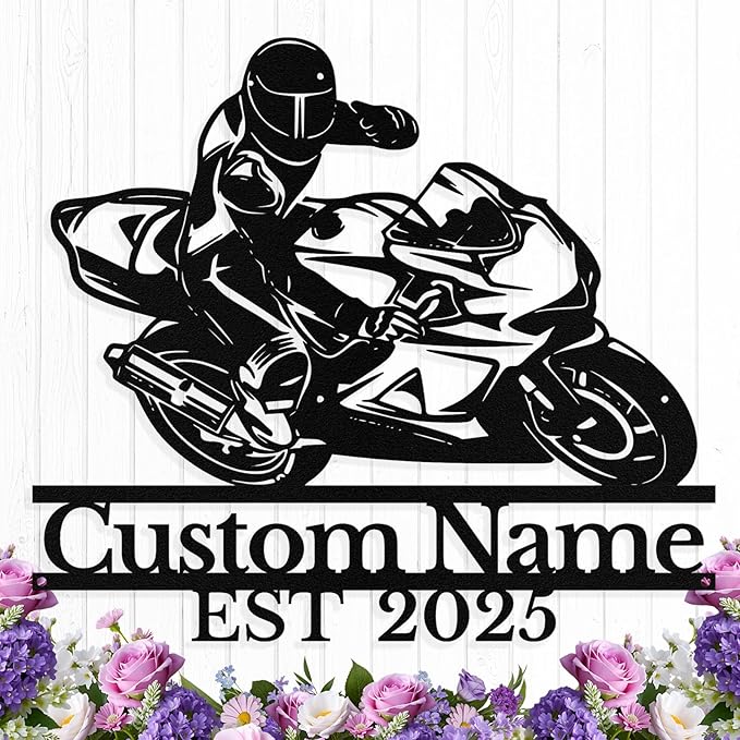 Personalized Motorcycle Metal Sign Custom Biker Name Sign Dirt Bike Wall Decor by HengMeiZiK