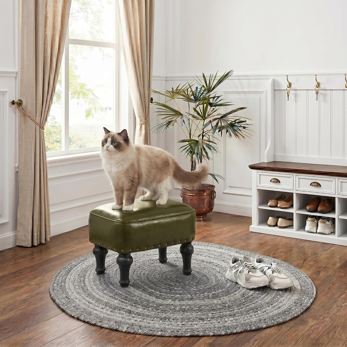 Cmishe Ottoman Leather Footrest, Vintage Footstool with Hidden Storage, Thick...