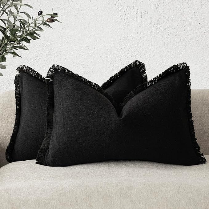 Foindtower Set of 2 Decorative Linen Fringe Lumbar Throw Pillow Covers Boho by Foindtower