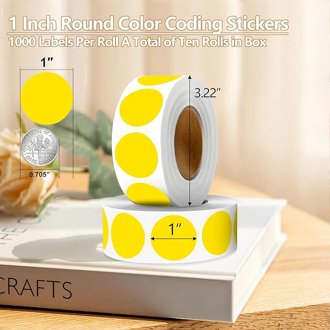 Yellow 1 Inch Round Color Coding Dot Labels, 10 Rolls 10000 Dot Stickers in - Image 2