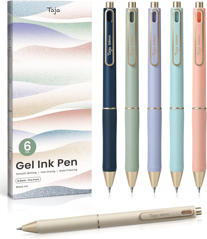 Taja Gel Pens, 0.5mm Fine Point Smooth Writing Pens by Taja