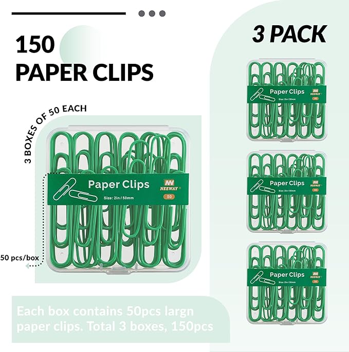 NEEWAY Colorful Large Paper Clips, 2 Inch Jumbo Paper Clips, 3 Pack of 50 - Image 3
