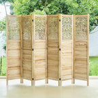 Svimi Folding Room Divider, 66.9 Inch 6 Panels Wood Carved Privacy Screens - Image 4