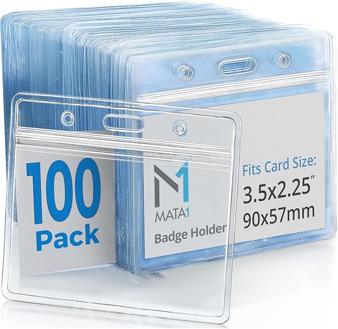 Mata1-USA Extra-Thick Plastic Card Holder, Horizontal Badge Holder by Mata1