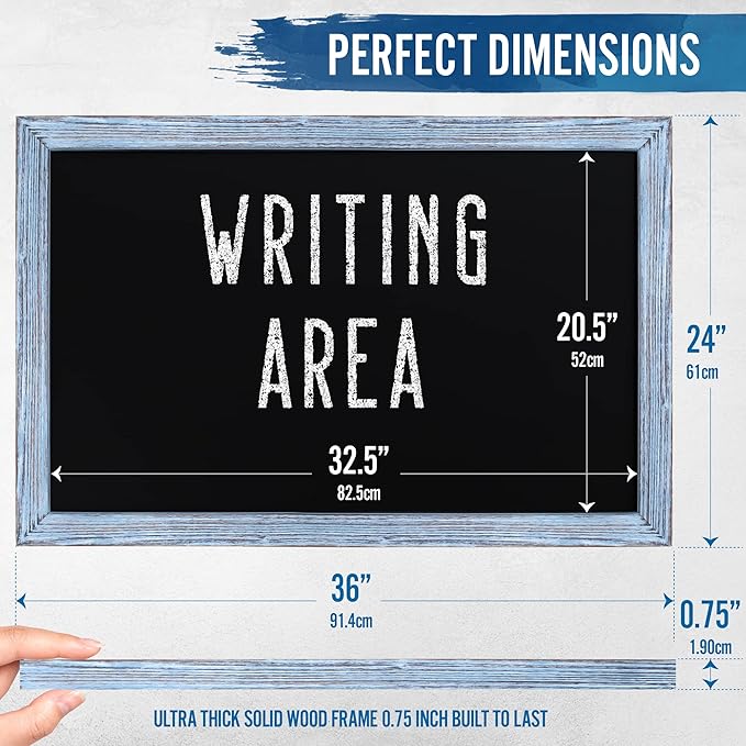 HBCY Creations Rustic Blue Wooden Magnetic Wall Chalkboard, Extra Large Size - Image 2