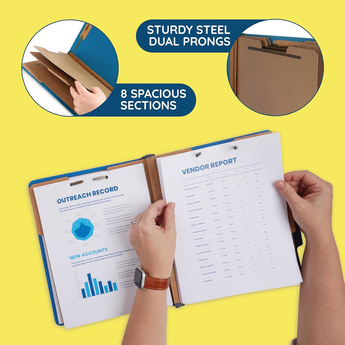 Blue Summit Supplies 10 Blue Classification Folders, 3 Divider, Letter | Heavy duty 25pt blue pressboard, 3 dividers, 2 in expansion, 2 prong, medical records and client files