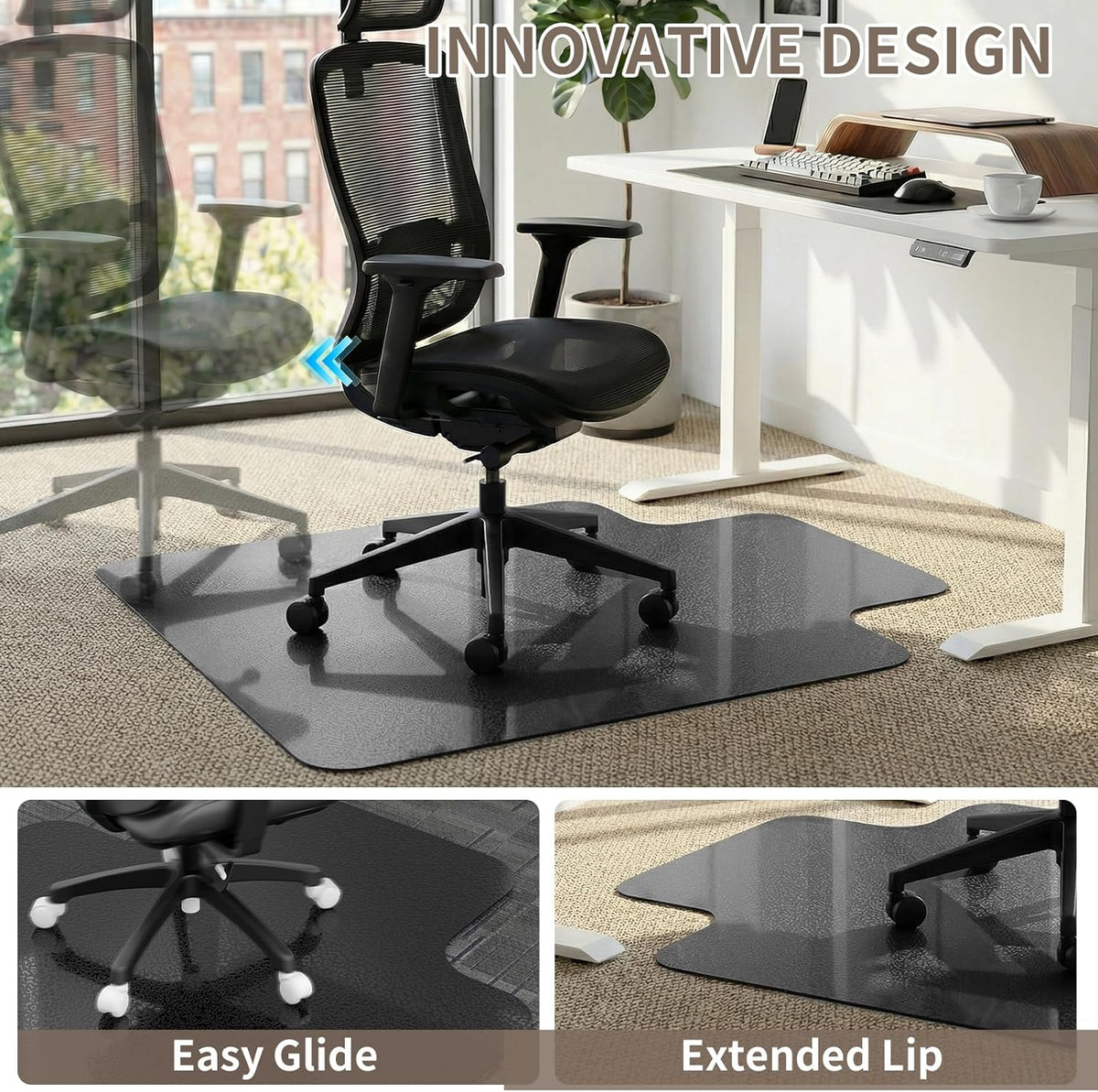 Office Chair Mat for Low Pile Carpet, 48"x60" Smooth Glide with Lip