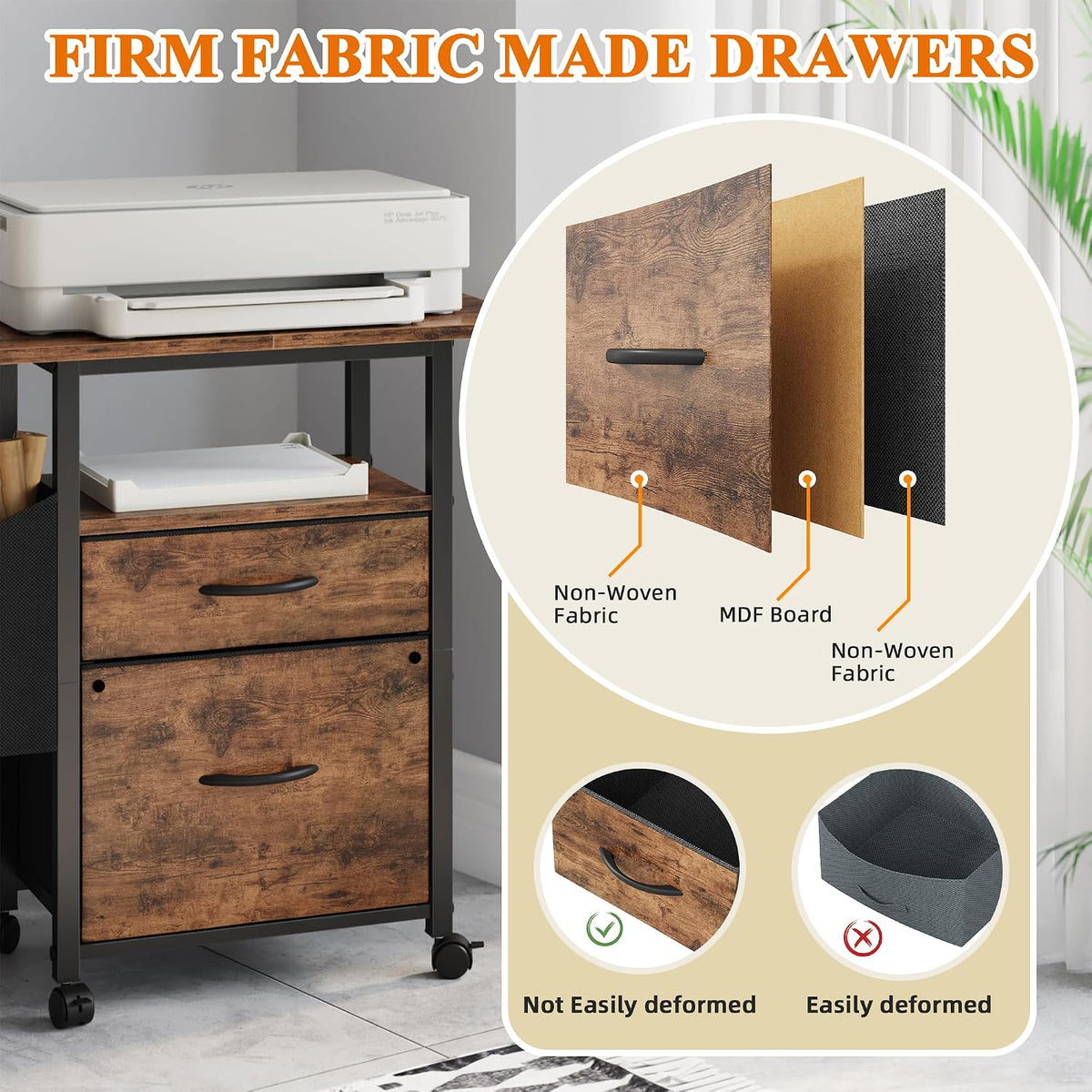 GYIIYUO 2 Drawer File Cabinet 24''W, Mobile Filing Cabinet, Printer S...