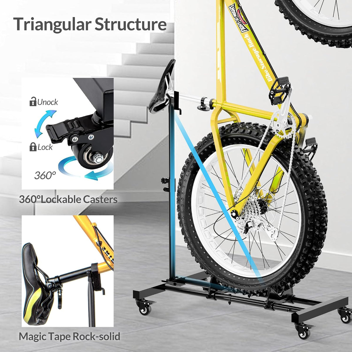 vertical bike stand, freestanding bike rack for garage on a desk or shelf