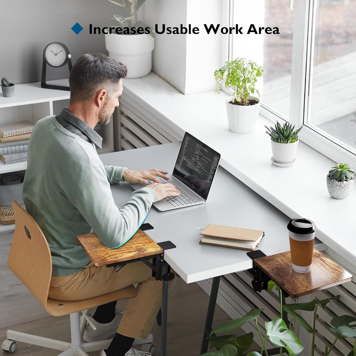 BONTEC Ergonomic Desk Extender Tray, 9.5"x9.1" Table Mount Arm Wris...
