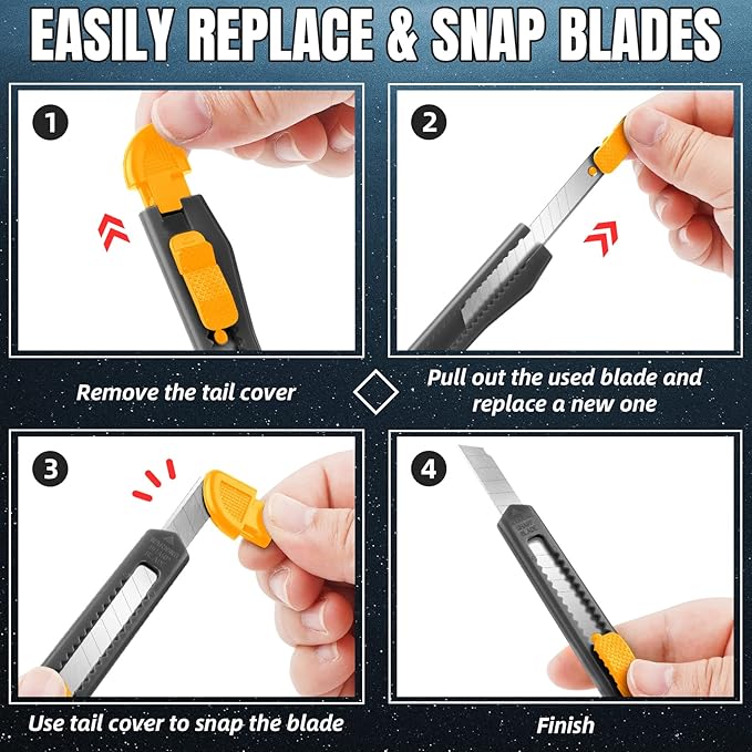 TIFICAL 4 Pack Box Cutter Retractable, Utility Knife 9MM Wide Snap-Off Blades - Image 6