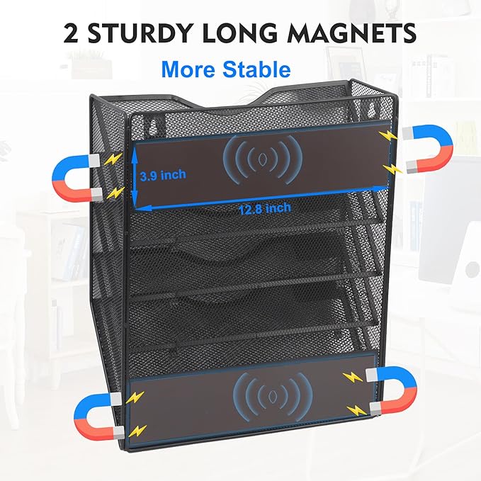 EASEPRES Magnetic 5 Pocket Mesh Hanging File Organizer, Wall Mounted Mail Paper - Image 2