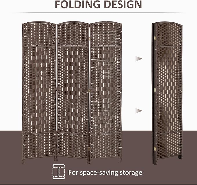 HOMCOM 3 Panel Room Divider, Hand-Woven Freestanding Wall Partition - Image 3