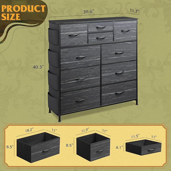 WLIVE Dresser for Bedroom with 10 Drawers, Fabric Dresser Chest of Drawers with - Image 3