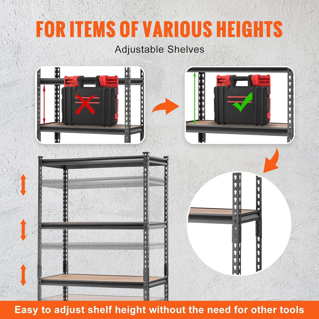 vevor storage shelves 5-tier adjustable 2000 lbs 36"x18"x72", front angle view