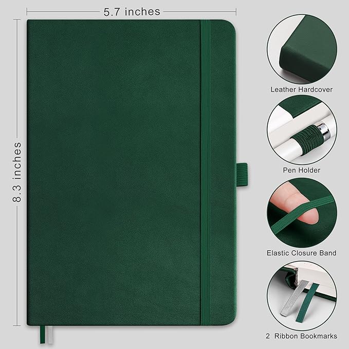 RETTACY Bullet Dotted Journal Notebook, 256 Pages, A5 Medium Size, Leather - Image 2