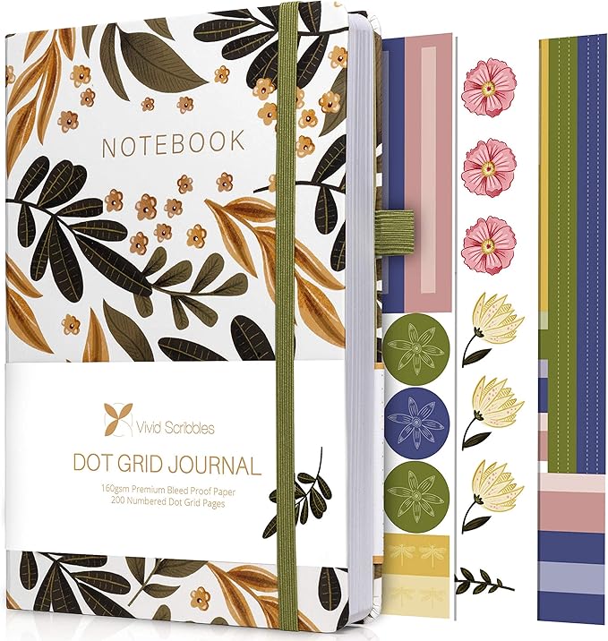 VIVID SCRIBBLES Dotted Journal – 160gsm Bleed Proof Thick White Paper – 200 by VividScribbles