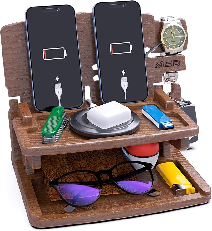 MED Wood Phone Docking Station – Nightstand Desk Organizer by MED