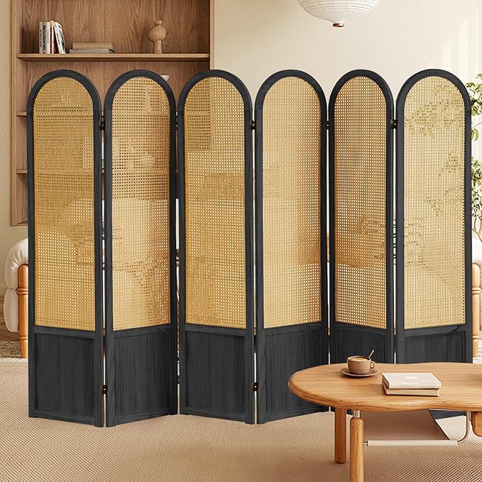Asnefeli Room Divider 4 Panels, Folding Privacy Screen, Foldable Wood Rattan - Image 7