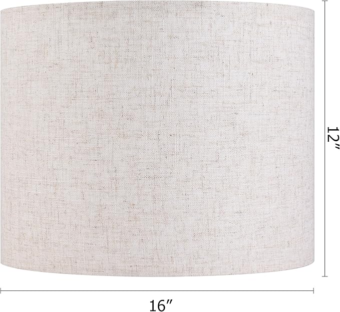 GO&SO Oatmeal Linen Lamp shades Large Drum Linen Lampshade 16" Top x 16" Bottom - Image 2