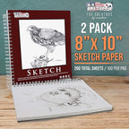 U.S. Art Supply 8"x10" Sketch Book Pad, 2 Pack, 60lb Spiral Bound - Image 2
