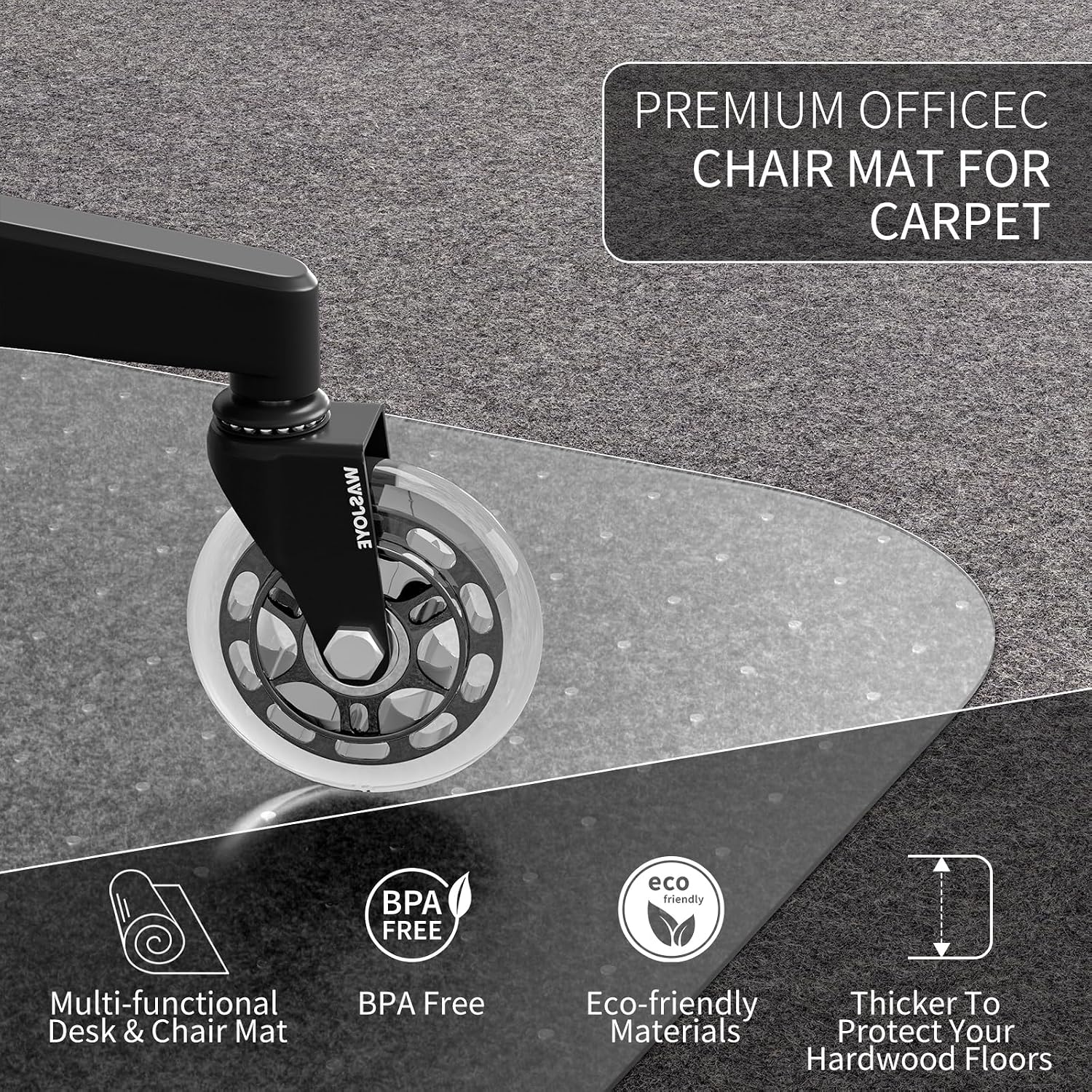 Office Chair Mat for Carpet, 36 Inch Round Chair Mat PVC Clear Chair Mat Easy Clean with Non-Slip Studded for Home Office Chair | Computer Desk Chair Mat, Rolling Carpet Chair Mats with Non-Slip Studded, Carpet Protector for Home Office Low Pile Carpet