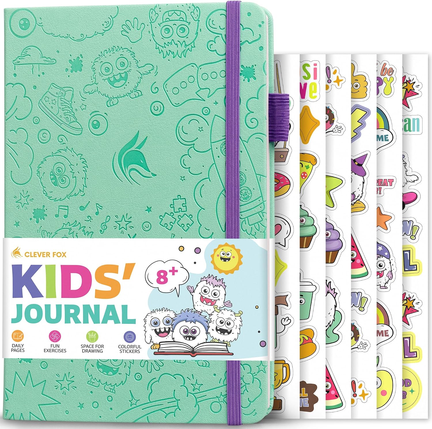 Clever Fox Journal for Kids & Teens, Writing, Gratitude, Mint Green | Daily questions, feelings and guided gratitude prompts, Weekly exercises, Journaling notebook for children 8+, girls & boys