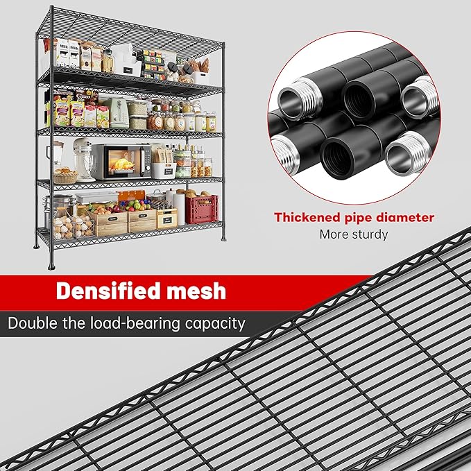 REIBII 45.8''W Steel Wire Shelving Unit, 5 Tier Adjustable Metal Storage Shelves - Image 7