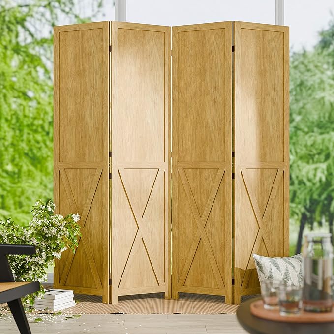 Cozy Castle Wood Room Divider, 4 Panels Folding Privacy Screen, 66.9'' Wall by CozyCastle